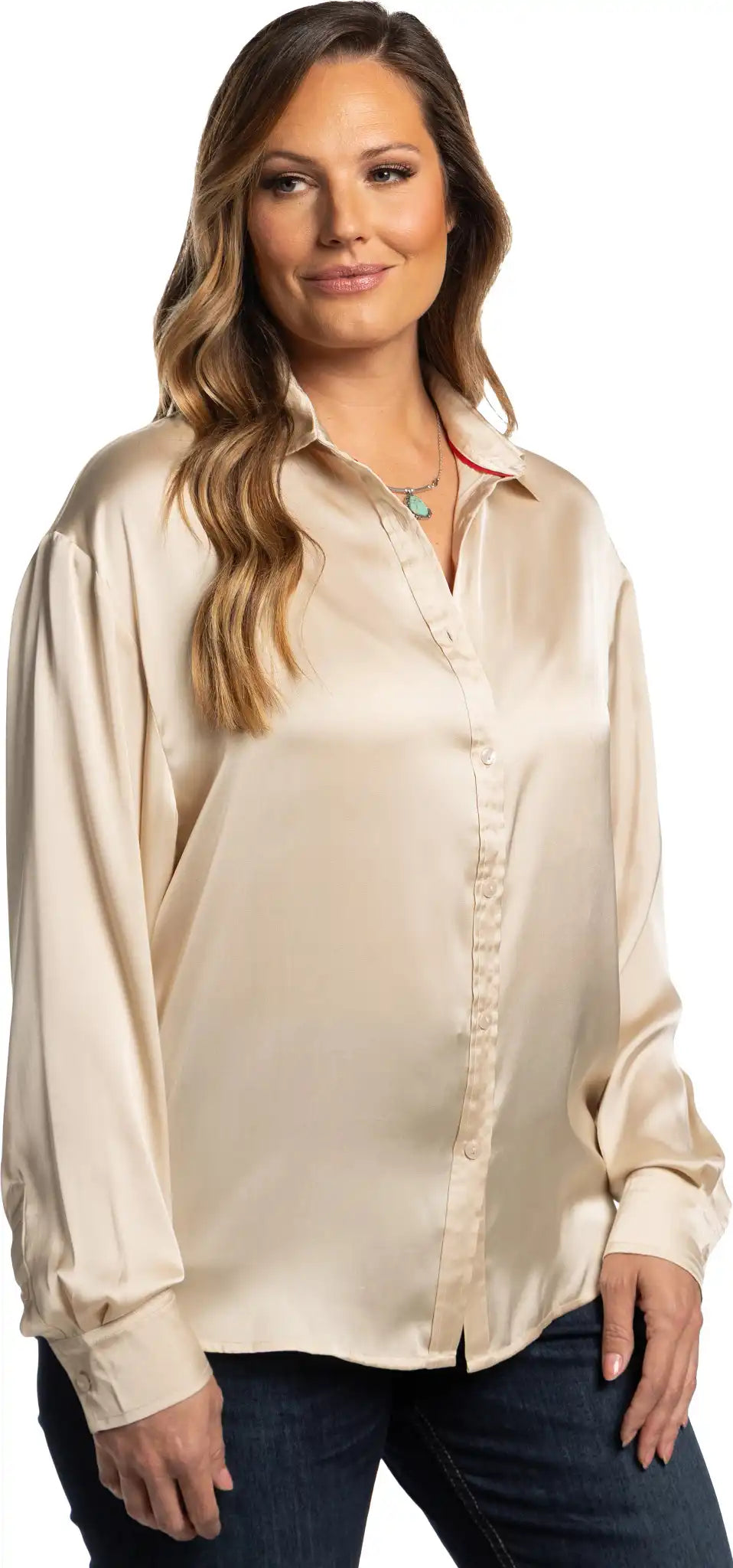Women's Dolman Satin Button Down